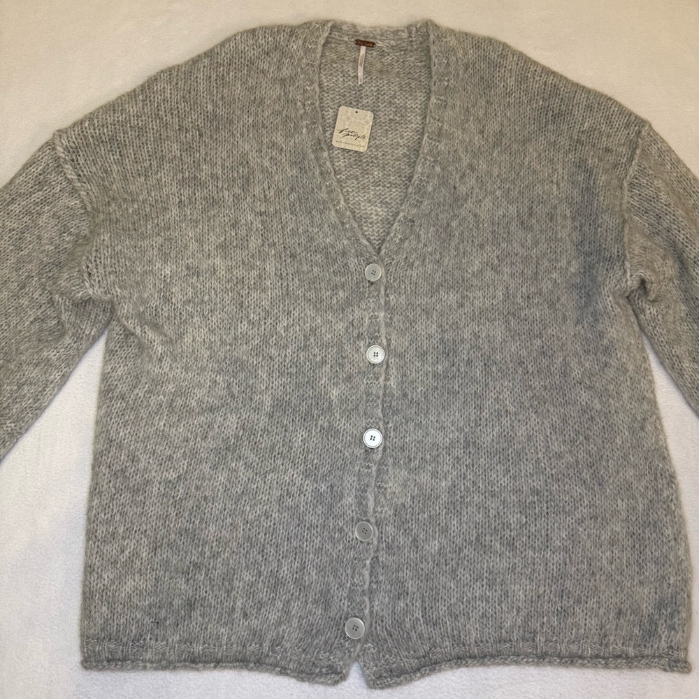 Free People Marina SoftSpun Cardigan Light Heather Grey Alpaca Wool Large NWT - Picture 7 of 12